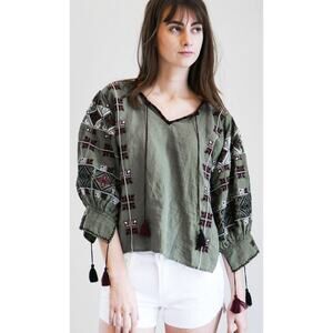 NILI LOTAN Cleo Linen Embroidered Peasant Blouse Top Neiman Marcus XS NWT $515